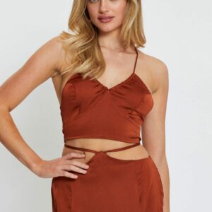 Brown Cami Top Halter Satin