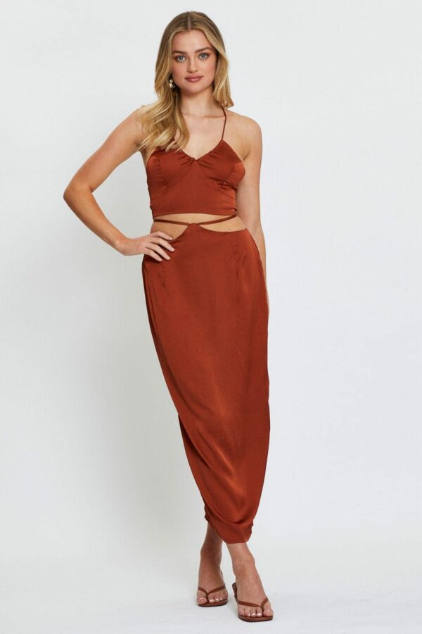 Brown Cami Top Halter Satin - Image 2