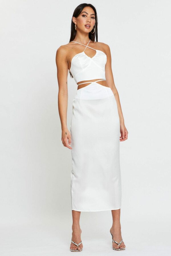 White Cami Top Halter Satin - Image 3