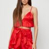 Red Bralette Pyjamas Set Satin