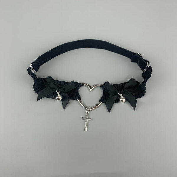 Heart cross lace bow garter choker - Image 3