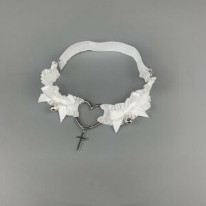 Heart cross lace bow garter choker