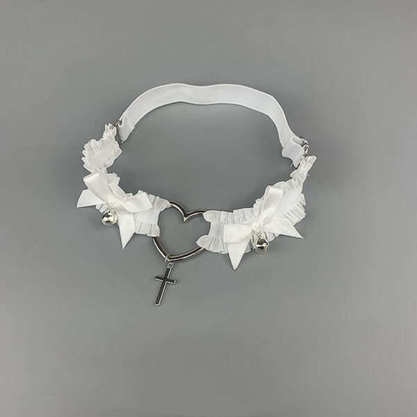 Heart cross lace bow garter choker