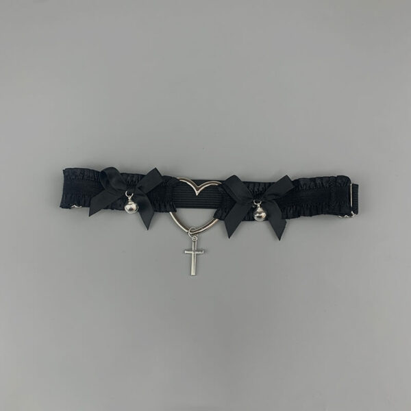 Heart cross lace bow garter choker - Image 5