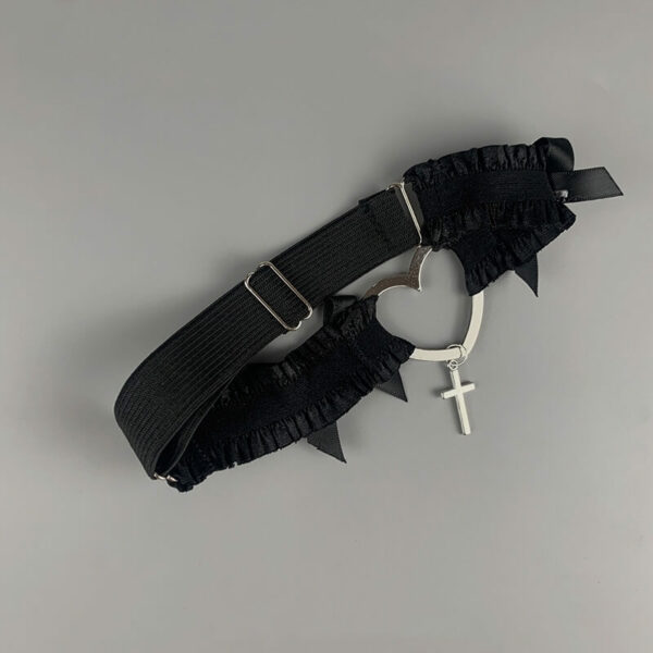 Heart cross lace bow garter choker - Image 6