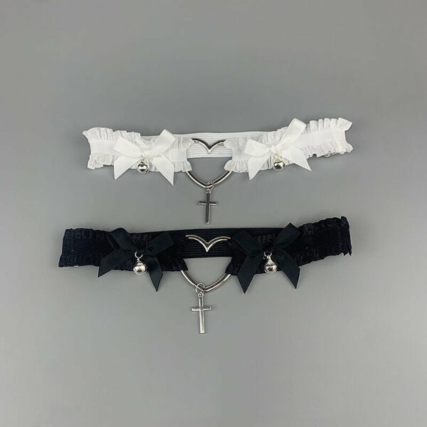 Heart cross lace bow garter choker - Image 4