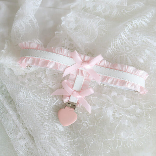 Lolita punk heart clip lace bow garter - Image 2