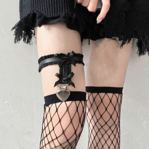 Lolita punk heart clip lace bow garter
