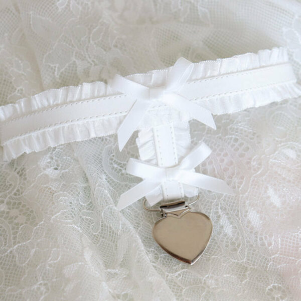 Lolita punk heart clip lace bow garter - Image 3