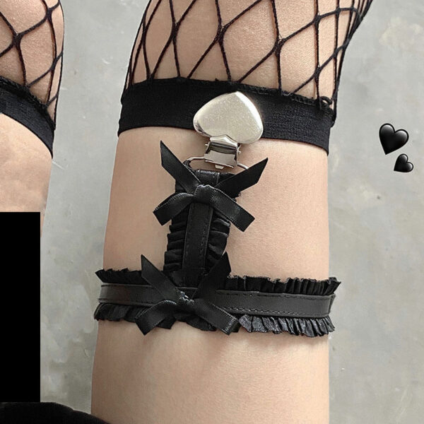 Lolita punk heart clip lace bow garter - Image 5