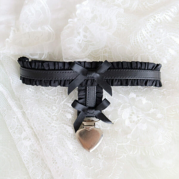 Lolita punk heart clip lace bow garter - Image 4